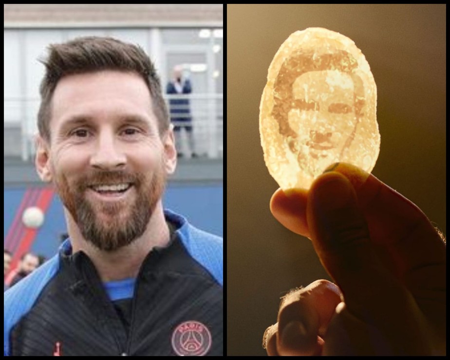 Messi mostra salgadinho com sua cara estampada