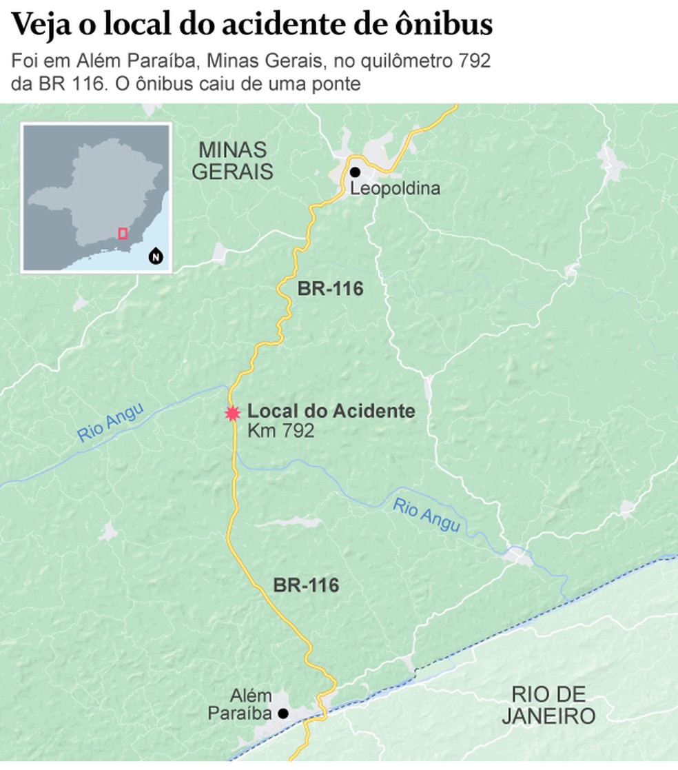Mapa mostra o local do acidente em MG — Foto: Editoria de Arte