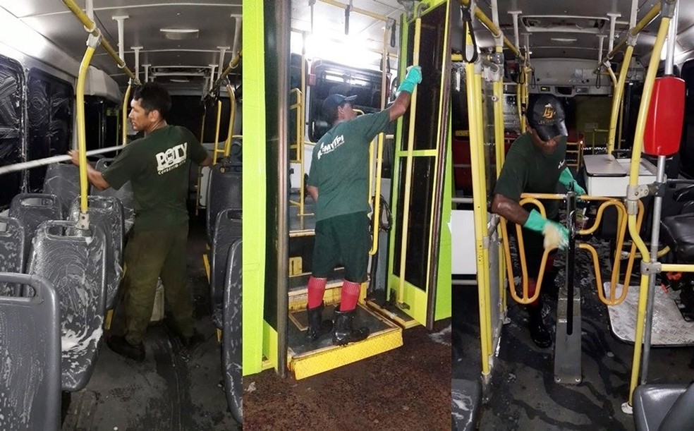 Equipes fazem limpeza em ônibus do transporte público de Teresina durante surto de coronavírus — Foto: Divulgação/Strans