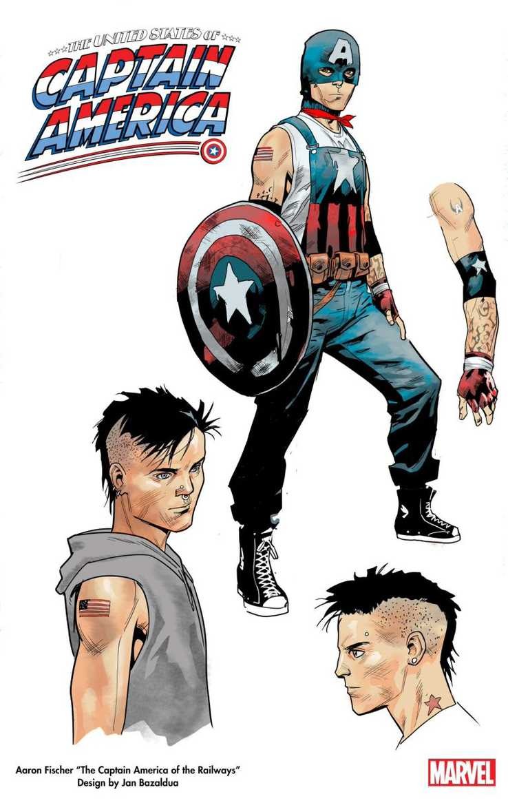 Estudos do personagem Aaron Fischer, novo Capitão América, em artes divulgadas pela Marvel Comics (Foto: Divulgação)