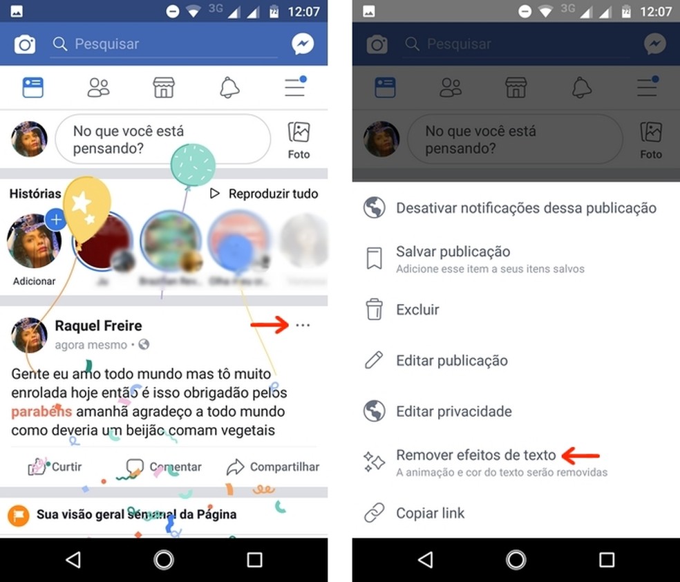 Como remover os efeitos de texto do Facebook pelo celular 