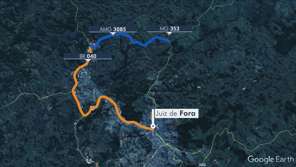 Mapa da MG-353  — Foto: Reprodução/ TV Integração