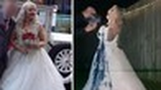 Mãe celebra divórcio destruindo vestido de noiva 'azarado'