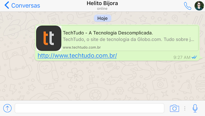 Veja como remover o preview de links no WhatsApp para iOS (Foto: Reprodução/Helito Bijora) 