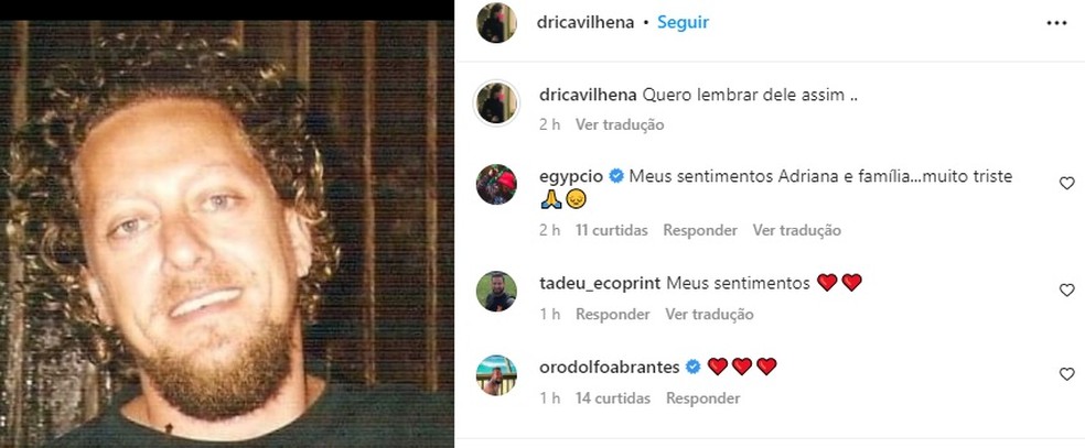 Viúva de Canisso, Adriana Vilhena, posta foto do marido — Foto: Reprodução/Instagram