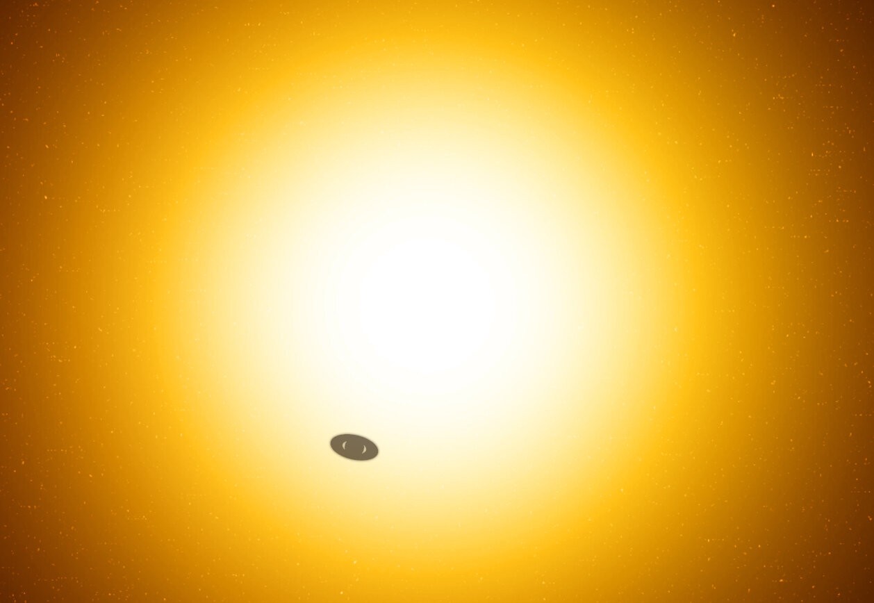 A concepção artística de Piro e Vissapragada de um planeta com anel transitando em frente a sua estrela hospedeira. Eles usaram esses modelos para restringir quais dos planetas conhecidos poderiam ter essa característica (Foto: Reprodução/Carnegie Institution for Science)