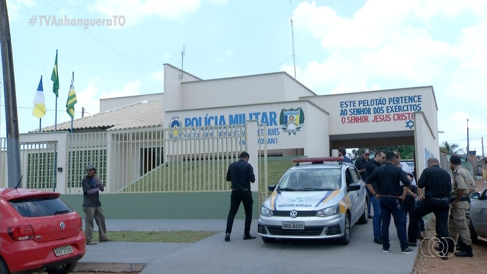 Base da PM foi construída com doações de moradores — Foto: Reprodução/TV Anhanguera