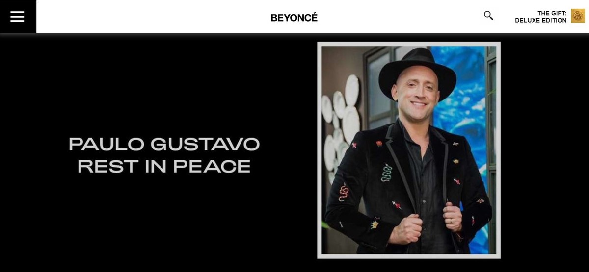 BeyoncÃ© presta homenagem a Paulo Gustavo em site oficial: 'Descanse em paz'