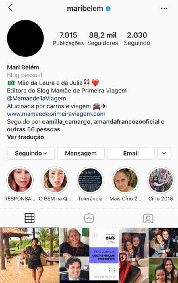 Mariana Belém mudou perfil em sinal de luto (Foto: Reprodução/Instagram)