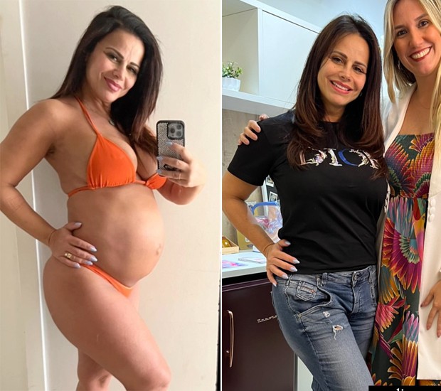 Viviane Araujo prestes a dar à luz e 15 dias após parto (Foto: Reprodução/Instagram)