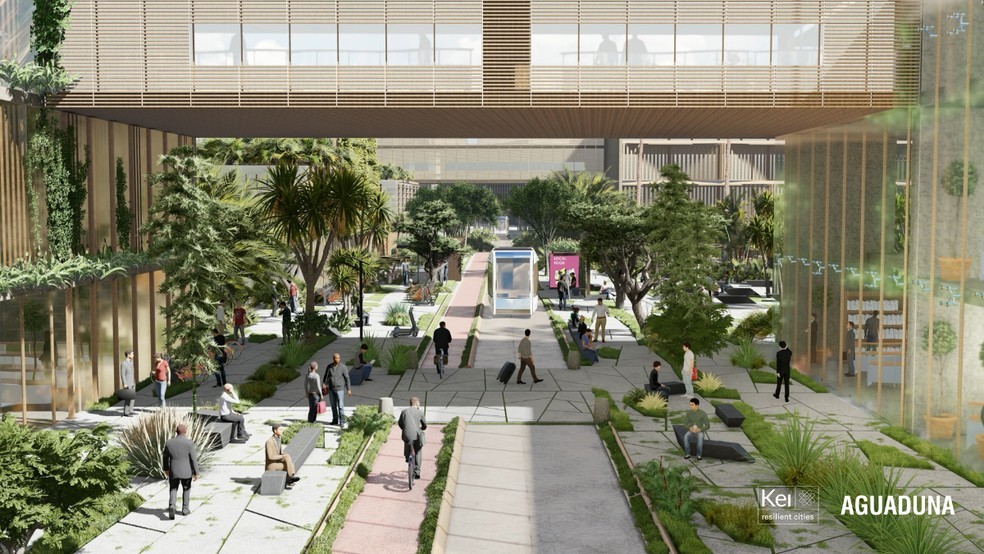  Aguaduna deve usar energias renováveis dentro de um modelo de mobilidade limpa, compartilhada e autônoma  — Foto:  Divulgação/Kei Cities 
