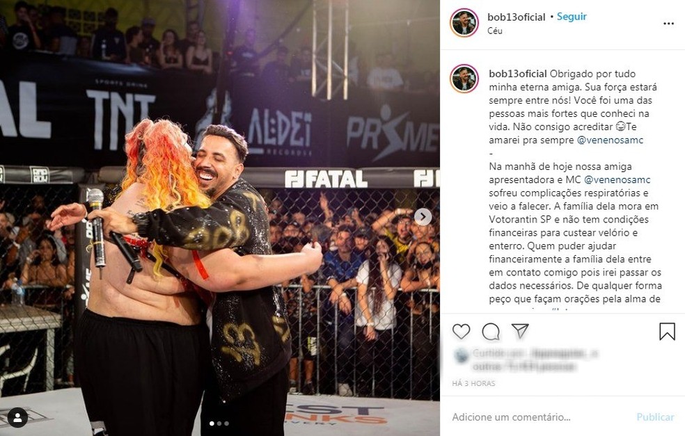Amigos de MC Venenosa prestam homenagem nas redes sociais — Foto: Reprodução/Instagram