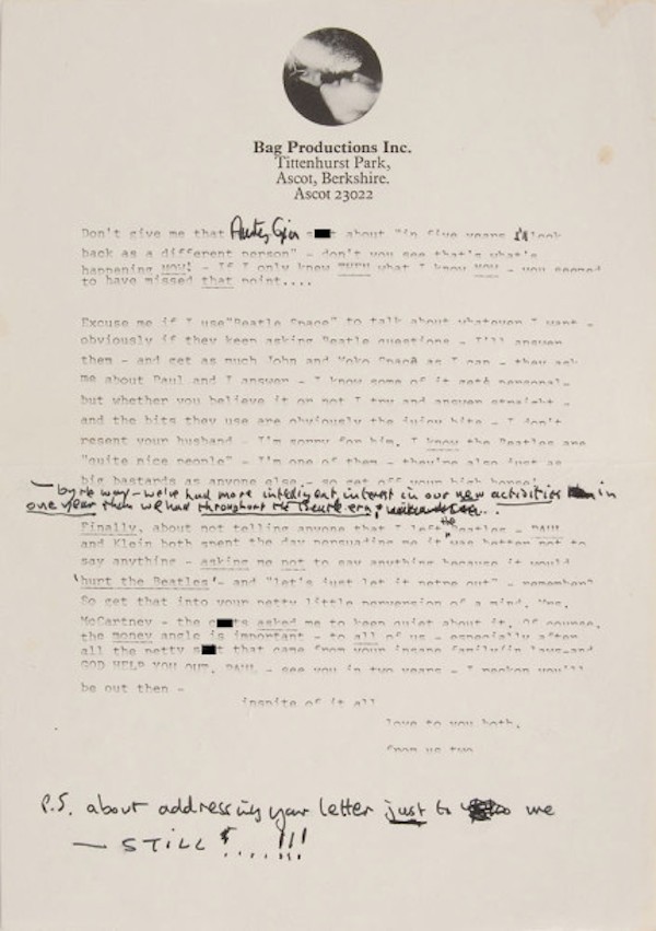Uma página da carta de John Lennon a Paul McCartney (Foto: Reprodução)