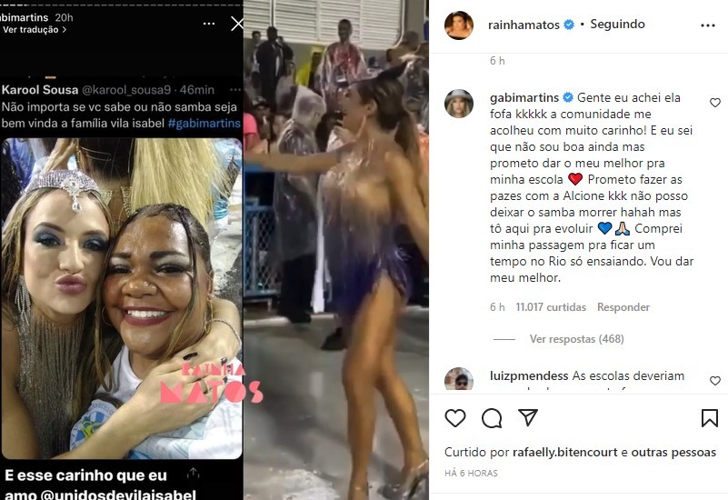 Publicação da influenciadora Rainha Matos em que Gabi Martins se explica sobre seu vídeo sambando (Foto: Reprodução/Instagram)
