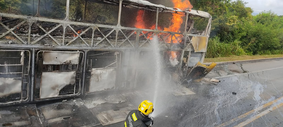 Ônibus pega fogo e fica completamente destruído na BR-251, em Francisco Sá