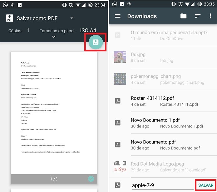Office para Android pode salvar arquivo PDF na memória do celular (Foto: Reprodução/Elson de Souza)