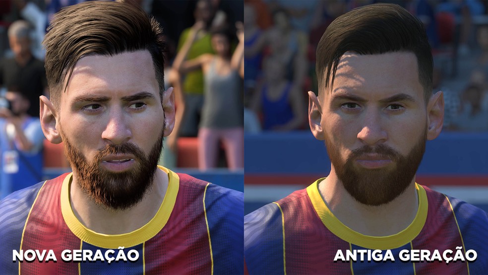 Messi ganhou cabelo e barba mais detalhados na versão next gen de FIFA 21 — Foto: Reprodução/Murilo Molina