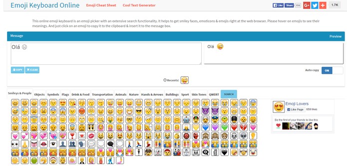 Emoji Keyboard Online permite usar as imagens divertidas em recados (Foto: Reprodução/Barbara Mannara)