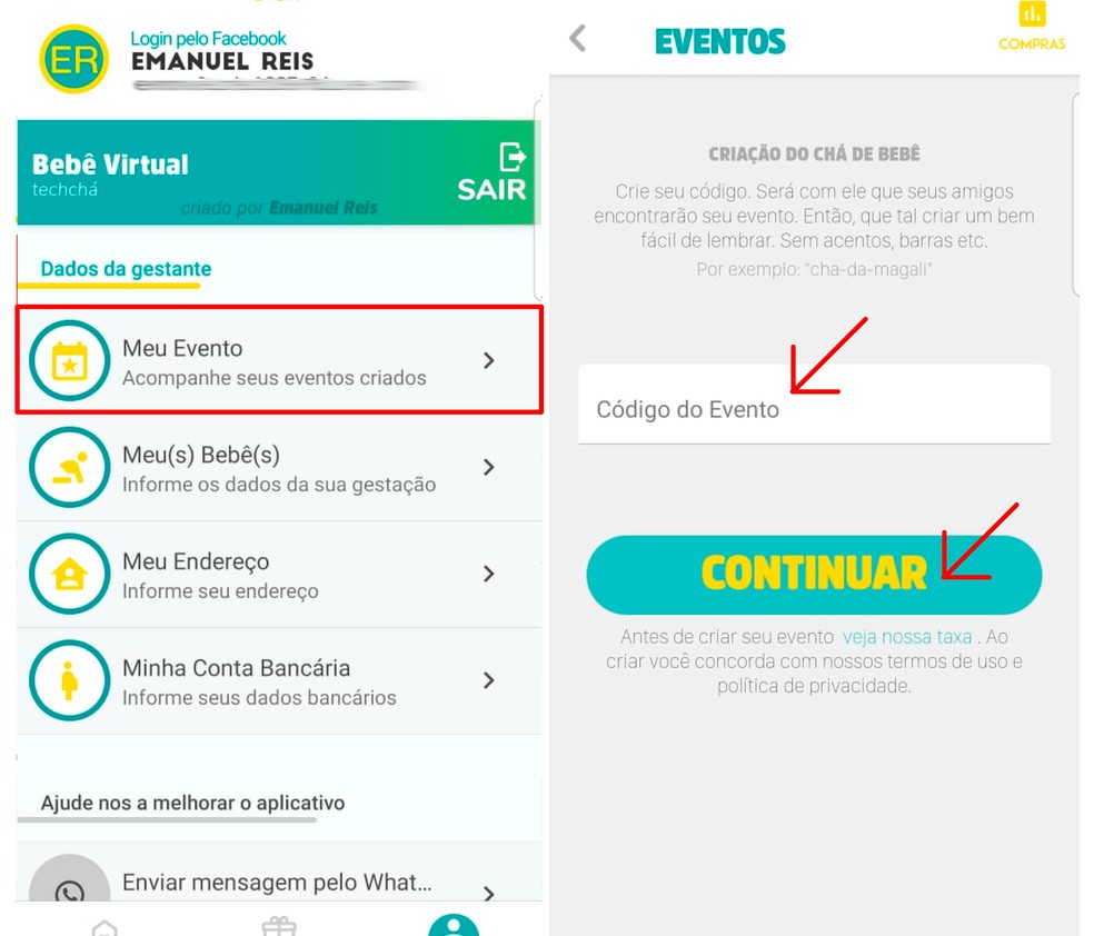 Digite um código para o chá de bebê online à distância — Foto: Reprodução/Emanuel Reis