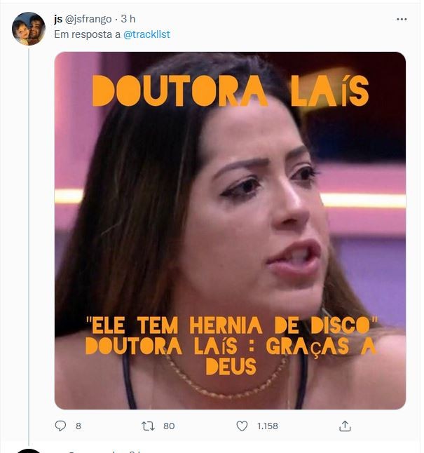Internauta critica fala de Laís (Foto: Reprodução/Twitter)