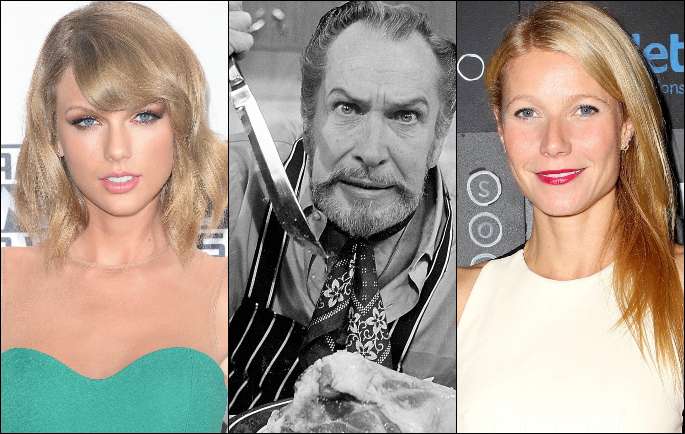Taylor Swift (à esq.), Vincent Price (1911-1993) e Gwyneth Paltrow. (Foto: Getty Images)