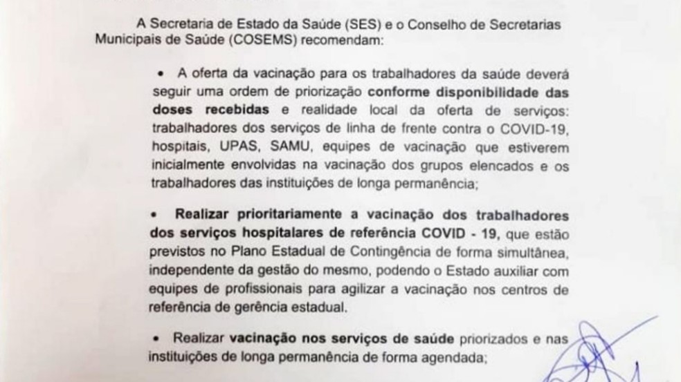 Nota técnica elencando as propriedades de vacinação na Paraíba foi divulgada nesta quarta-feira pela SES — Foto: SES-PB/Reprodução