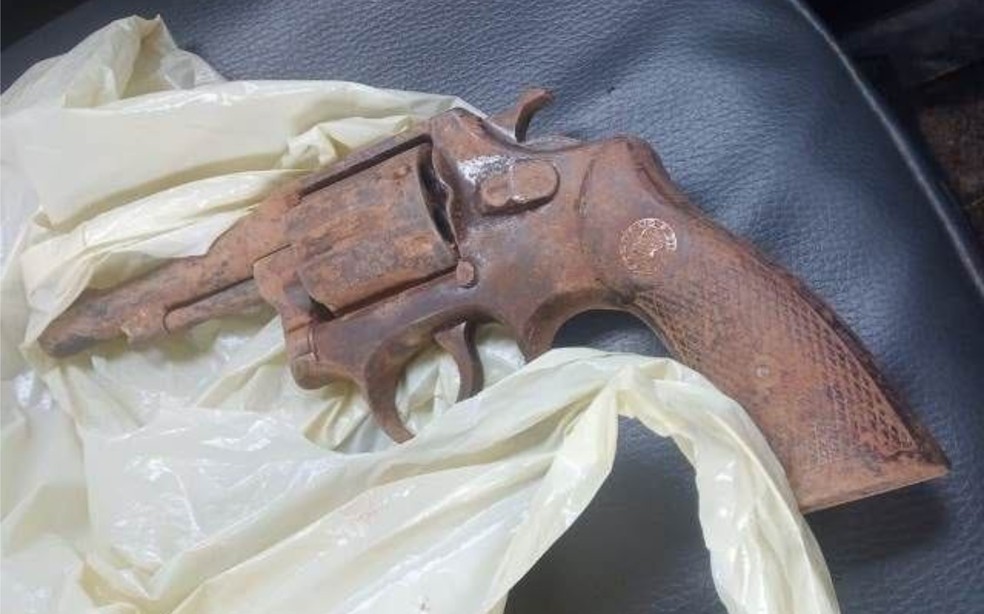 Arma foi encontrada próximo ao sargento aposentado que foi morto em Aporá — Foto: Reprodução/Redes Sociais