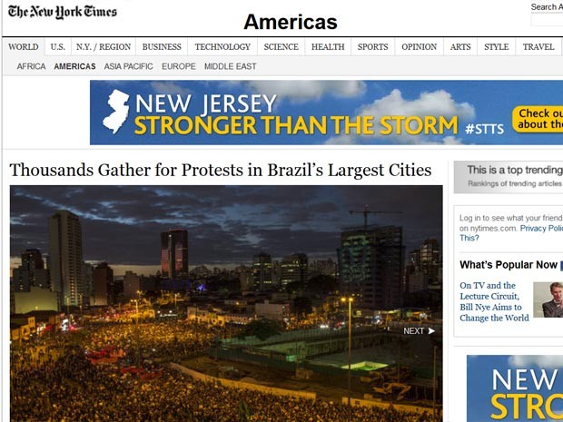New York Times repercute protestos no Brasil (Foto: Reprodução/ New York Times)