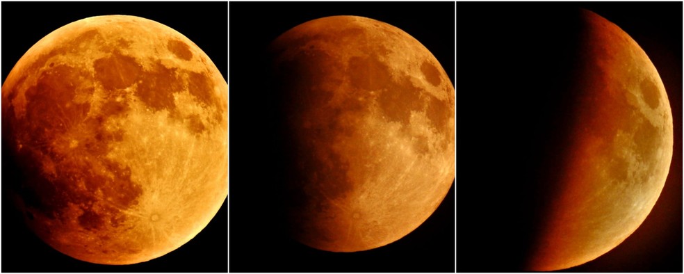 Imagens do eclipse lunar com "Lua de Sangue" feitas por Roberto Rodrigues. — Foto: Roberto Rodrigues/ Arquivo pessoal