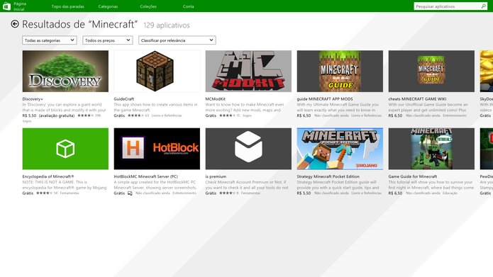 Minecraft possui versão oficial para Windows, mas busca retorna diversos apps fakes (Foto: Reprodução/Windows Phone Store)