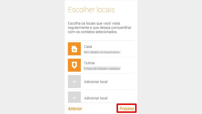 Lista dos lugares seguros registrados no Alerta Motorola (Foto: Reprodução/Raquel Freire)