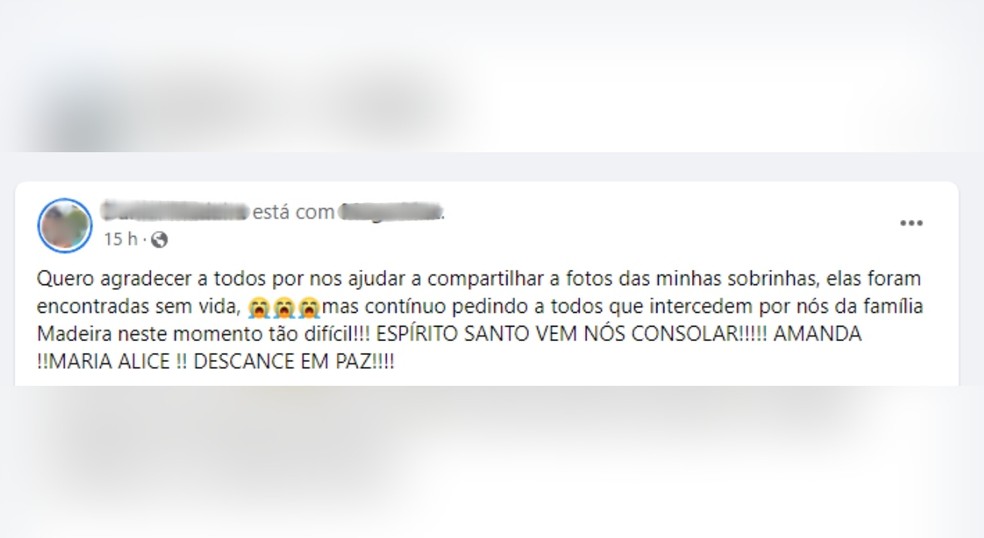 As vítimas desapareceram no dia 19 de janeiro  — Foto: Facebook/Reprodução