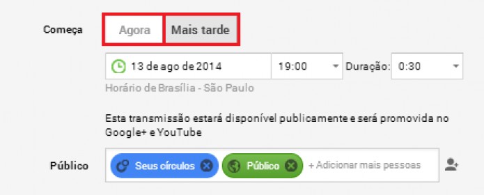 Para iniciar um Hangout, você precisará definir um nome e uma descrição para a transmissão, convidar as pessoas e escolher se deseja iniciar o Hangout "agora" ou "mais tarde" (Foto: Reprodução/Paulo Finotti) (Foto: Para iniciar um Hangout, você precisará definir um nome e uma descrição para a transmissão, convidar as pessoas e escolher se deseja iniciar o Hangout "agora" ou "mais tarde" (Foto: Reprodução/Paulo Finotti)) Para iniciar um Hangout, você precisará definir um nome e uma descrição para a transmissão, convidar as pessoas e escolher se deseja iniciar o Hangout "agora" ou "mais tarde" (Foto: Reprodução/Paulo Finotti) (Foto: Para iniciar um Hangout, você precisará definir um nome e uma descrição para a transmissão, convidar as pessoas e escolher se deseja iniciar o Hangout "agora" ou "mais tarde" (Foto: Reprodução/Paulo Finotti))