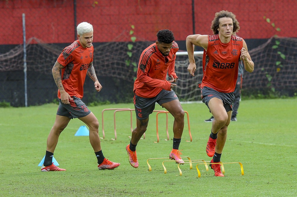 Jogadores do Flamengo em treino no Ninho do Urubu  Foto: Marcelo Cortes / Flamengo