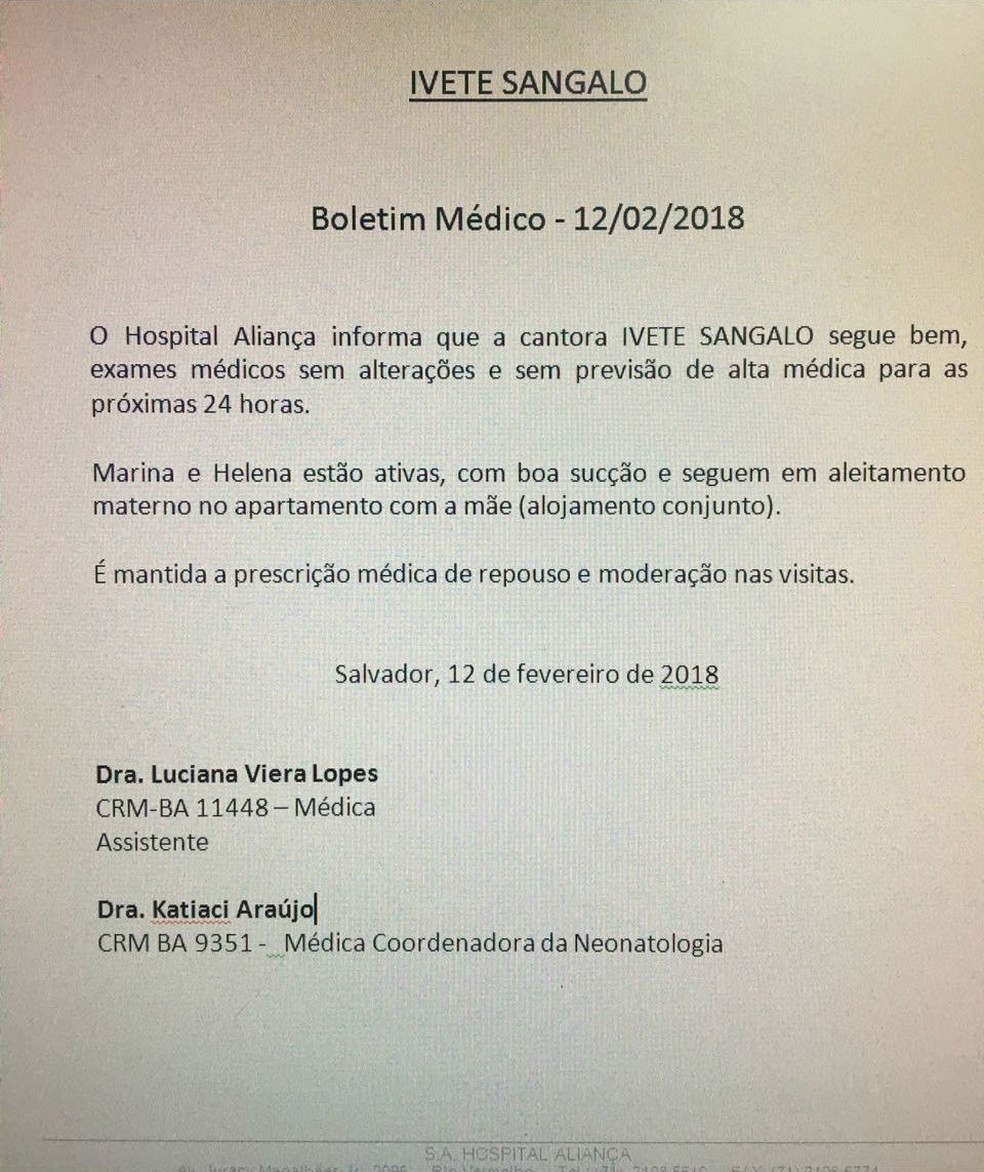 Boletim foi divulgado por hospital (Foto: Maiana Belo/G1 Bahia)
