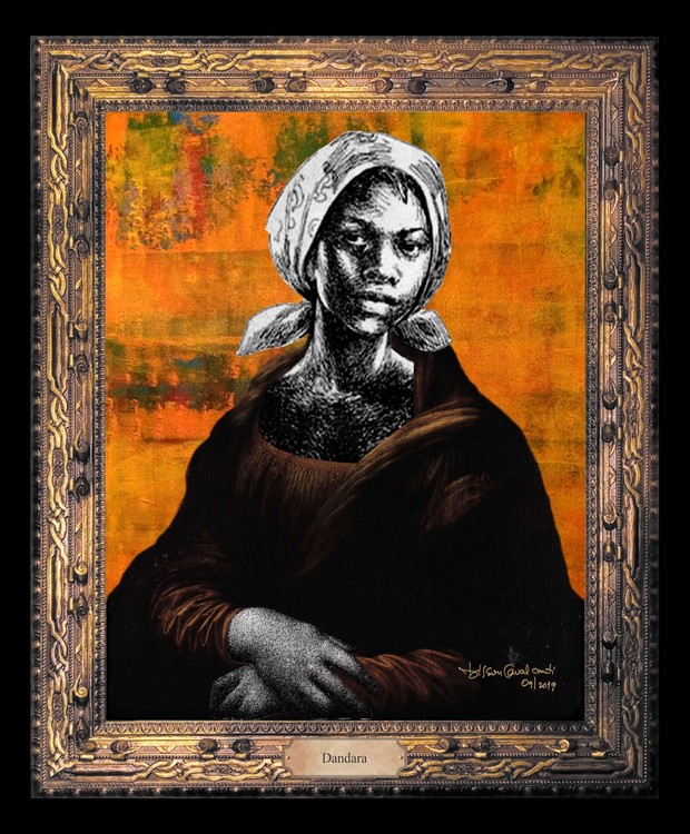 A guerreira negra Dandara como Monalisa, na série de obras da mostra “Todo dia também é Dia da Mulher” (Foto: Dilson Cavalcanti / Divulgação)
