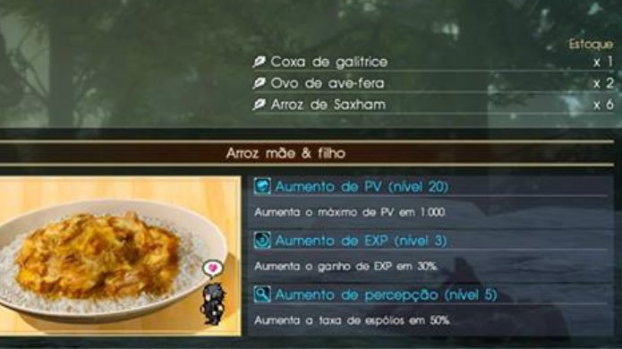 Final Fantasy XV: o ícone mostrado na foto indica que o personagem ama o prato em questão (Foto: Reprodução / Thomas Schulze )