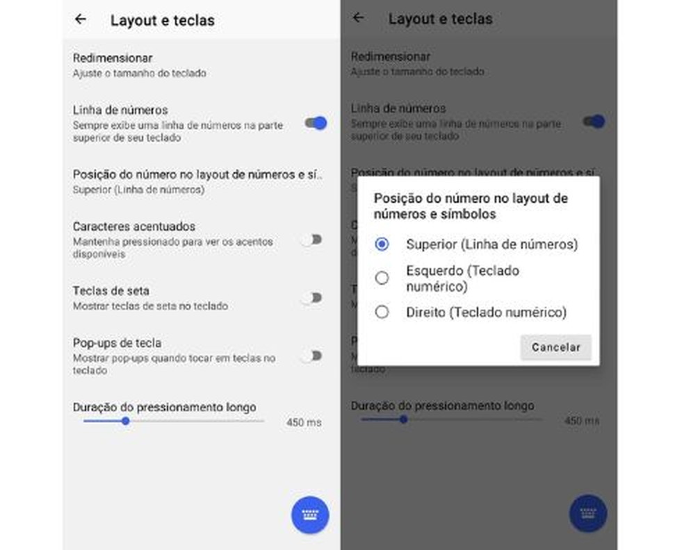 Opção de Lista de números no SwiftKey — Foto: Reprodução/Júlio César Gonsalves