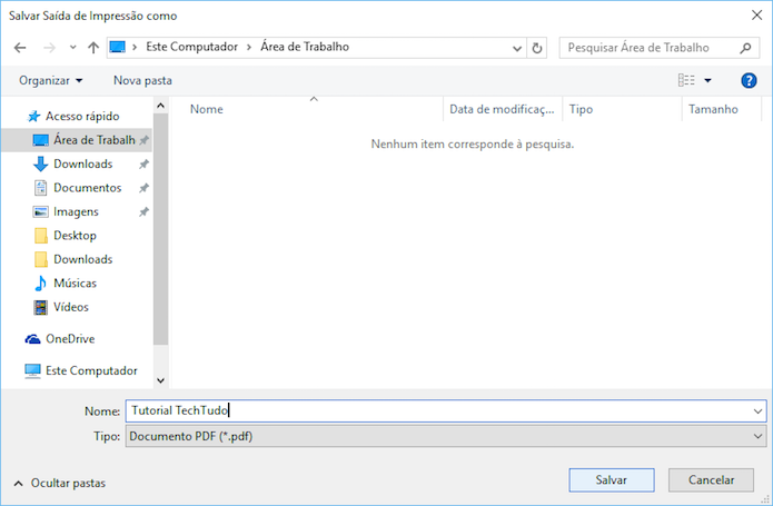 Salvando arquivo PDF no Windows 10 (Foto: Reprodução