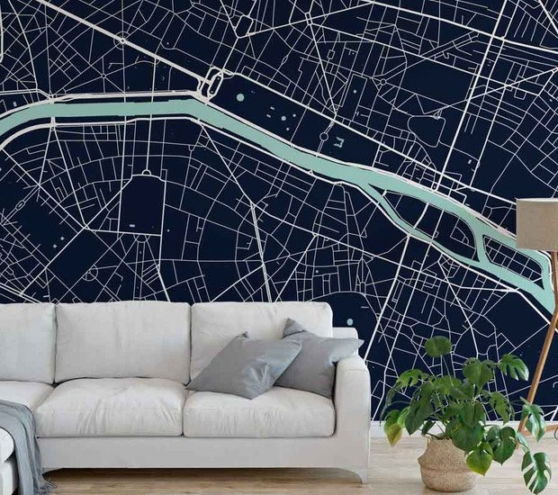Papel de parede com o mapa da cidade de Paris, feito pela Point Two Design (Foto: Divulgação)