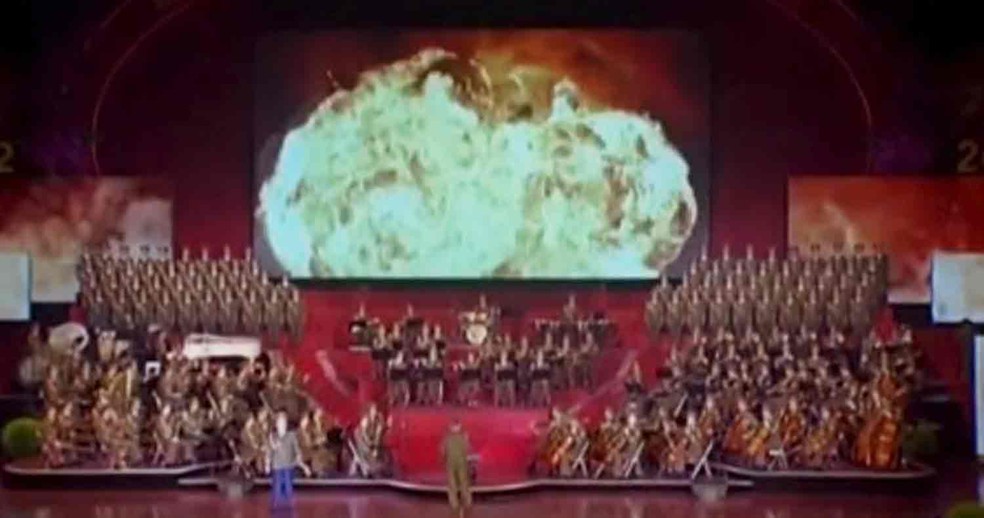 Vídeo com simulação na Coreia do Norte mostra míssil explodindo os Estados Unidos (Foto: Reprodução/Reuters)