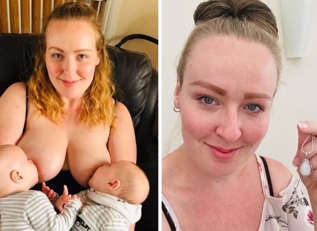 Alison teve a ideia de transformar leite materno em joias enquanto amamentava seus gêmeos na pandemia (Foto: Reprodução/Daily Mail)