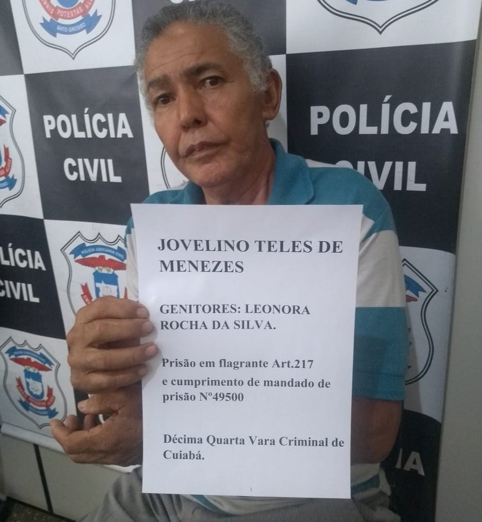 Jovelino Teles de Miranda, de 64 anos, foi detido apÃ³s descobrimento de um mandado de prisÃ£o preventiva em aberto. â Foto: PolÃ­cia Civil