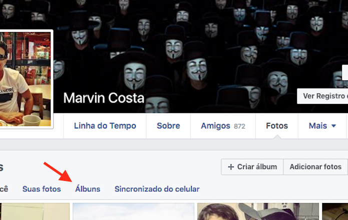 Acessando os álbuns de fotos de um perfil do Facebook (Foto: Reprodução/Marvin Costa)