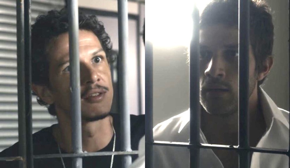 Na cadeia, Ari é traído pelo melhor amigo, em Travessia — Foto: Reprodução/TV Globo