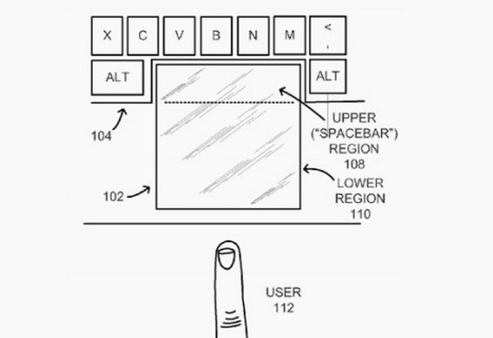 Trackpad possui sensor que identifica se usuário quer fazer clique ou dar espaço (Foto: Reprodução/US Patent and Trademark Office)