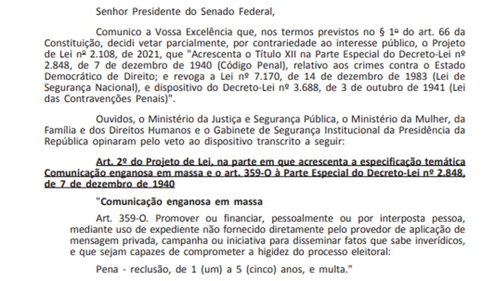 Bolsonaro sanciona projeto que revoga Lei de Segurança Nacional — Foto: Reprodução/Diário Oficial da União