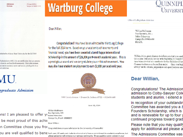Certificados  (Foto: Colby-Sawyer College/International Admission Team/Wartburg College/Quinnipiac/University of Evansville/SMU Class )