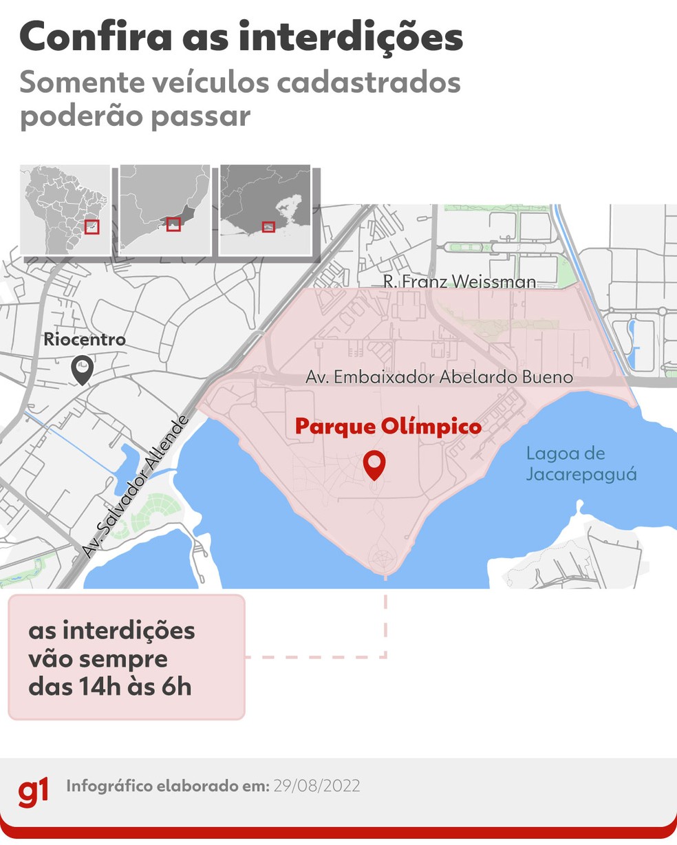 Mapa das interdições do Rock in Rio 2022 — Foto: Infografia: Juan Silva/g1