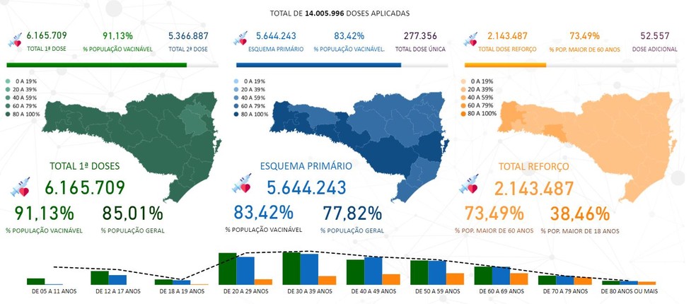 Vacinação contra a Covid-19 em SC — Foto: Reprodução/SES